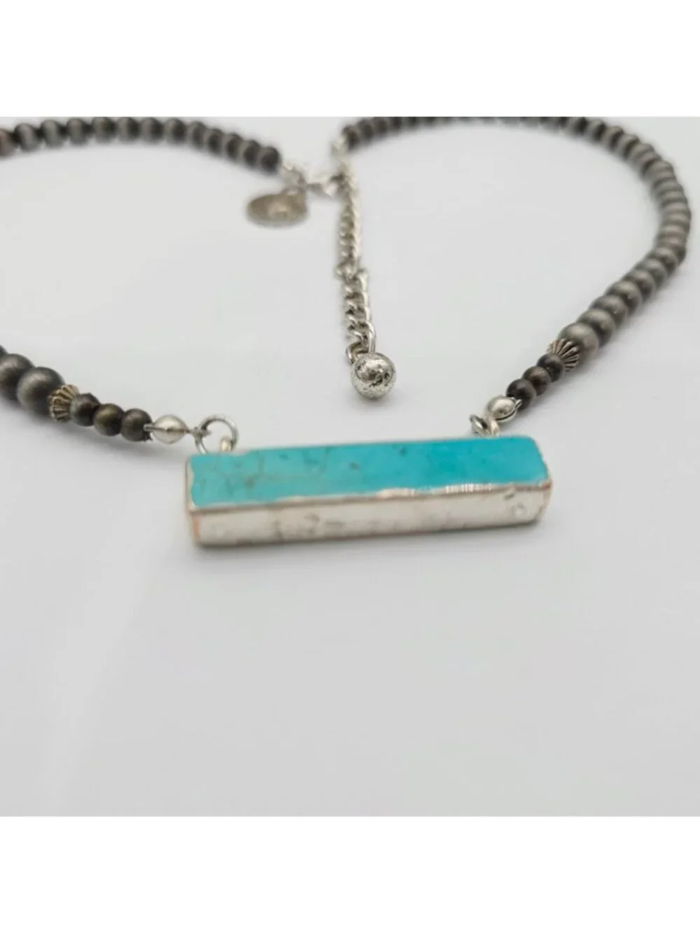 Women's Faux Navajo Pearl Turquoise Bar Necklace 18" - Picture 6 of 9